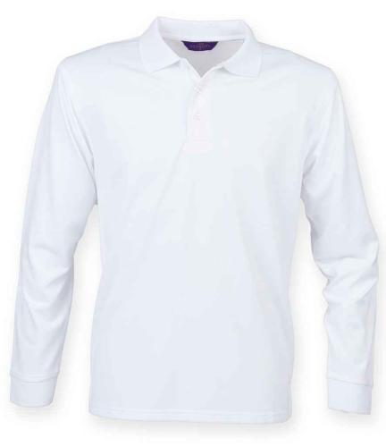 Henbury Unisex Long Sleeve Coolplus� Piqu� Polo Shirt - WHI - 3XL